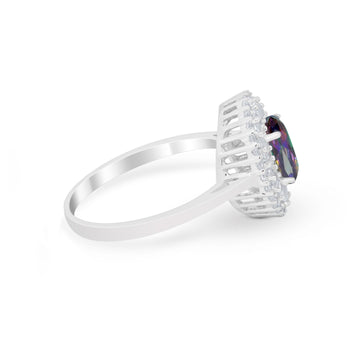 Art Deco Wedding Ring Oval Round Simulated Rainbow CZ 925 Sterling Silver